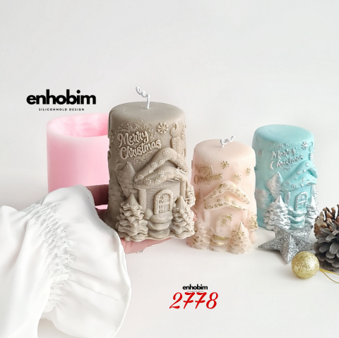Merry  Christmas Yazılı Silindir Mum Silikon Kalıp