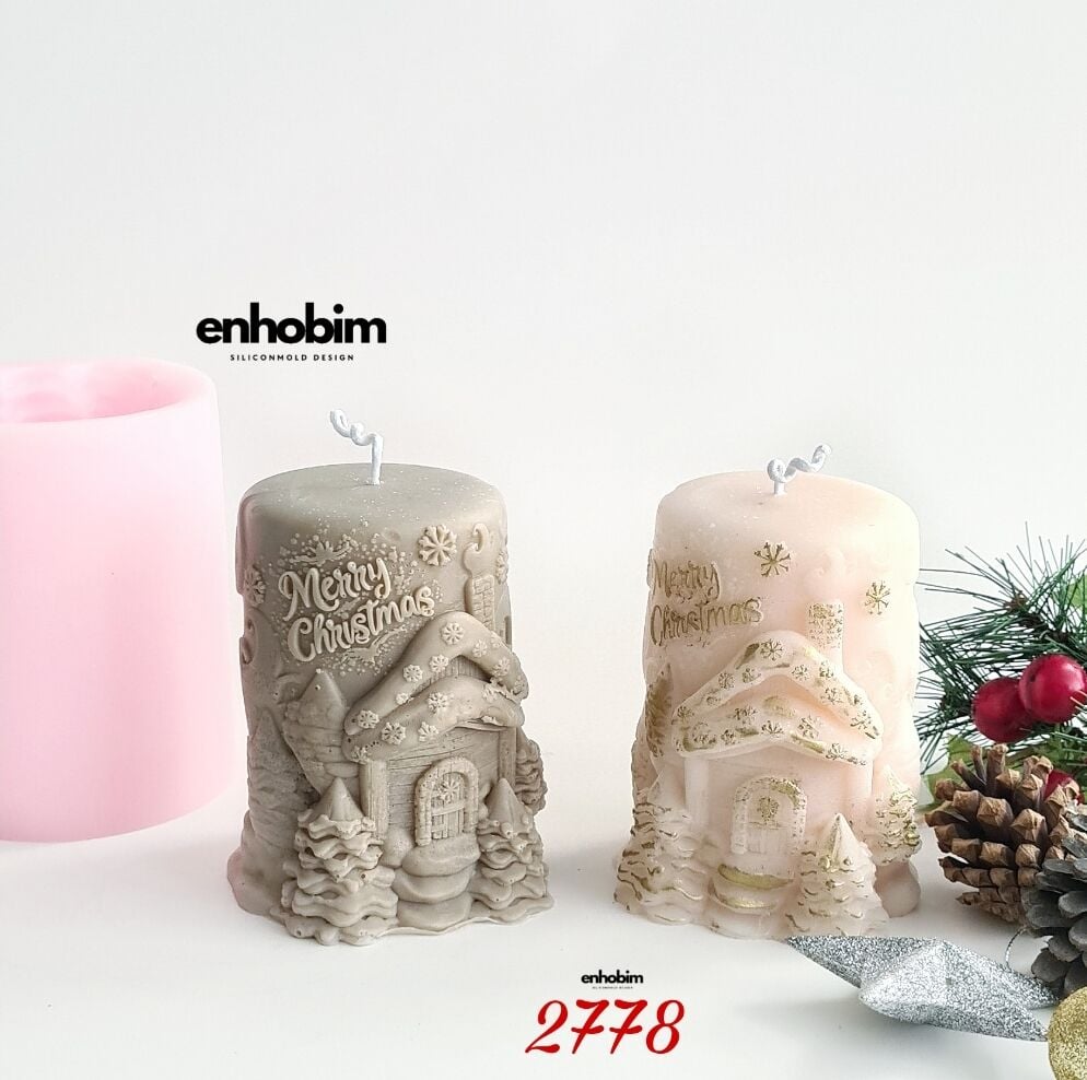 Merry  Christmas Yazılı Silindir Mum Silikon Kalıp