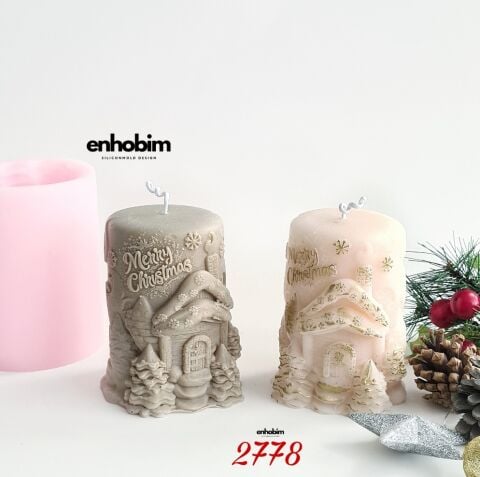 Merry  Christmas Yazılı Silindir Mum Silikon Kalıp