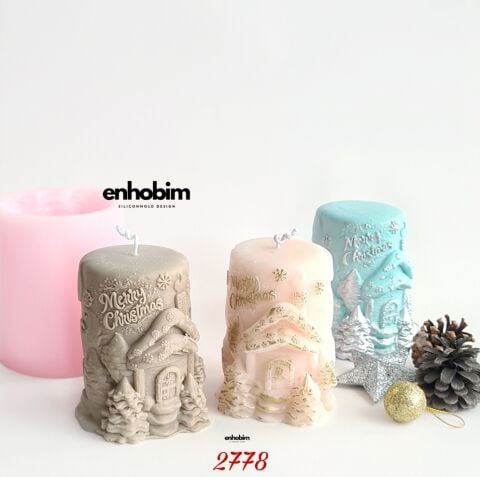 Merry  Christmas Yazılı Silindir Mum Silikon Kalıp