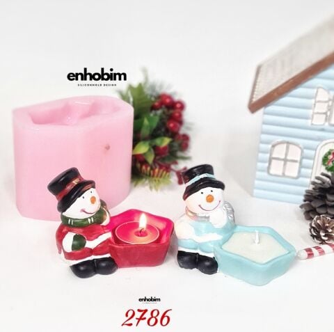 Şapkalı Kardan Adam Mumluk Silikon Kalıp