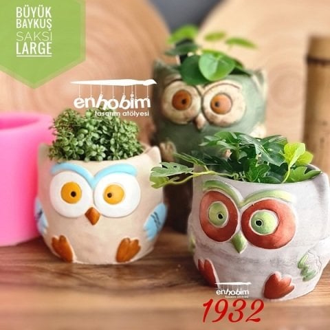 Yeni Büyük Baykuş Saksı Silikon Kalıp