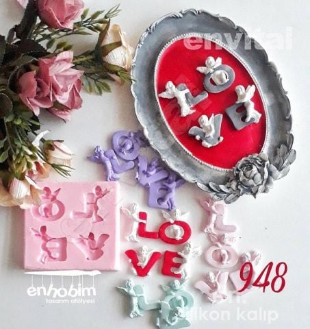 Küçük melekli love yazı silikon kalıp