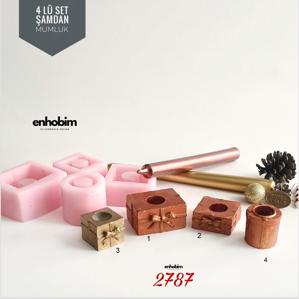 4lü Set Şamdan Mumluk Silikon Kalıp