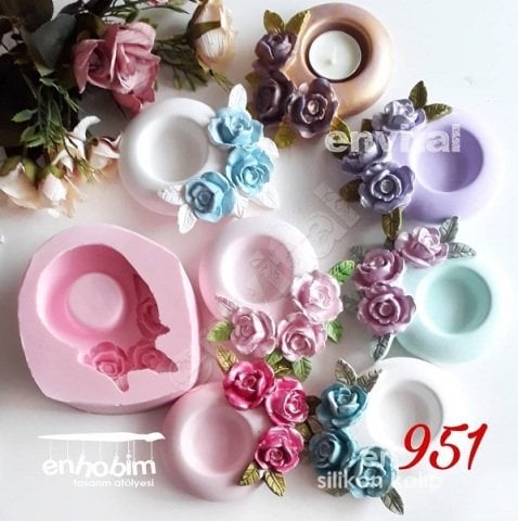 Çiçekli oval mumluk silikon kalıp