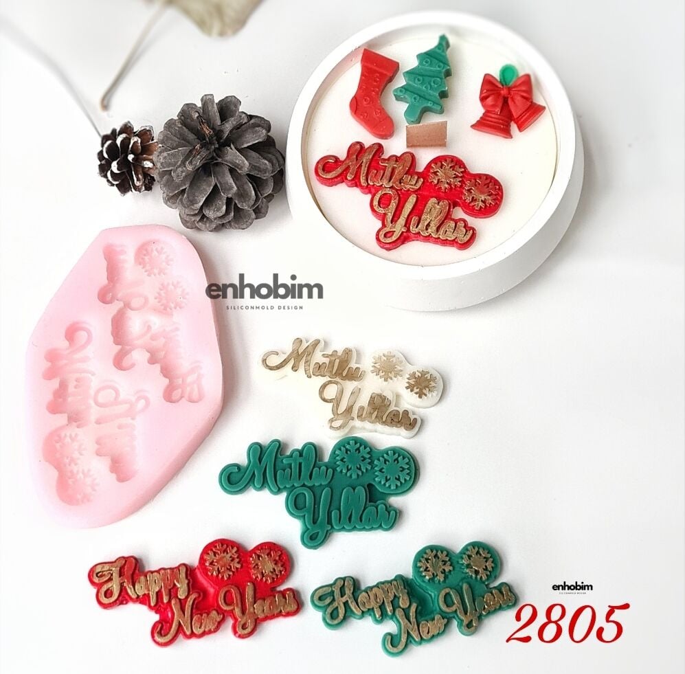 Mutlu Yıllar 2li Etiket  Silikon Kalıp