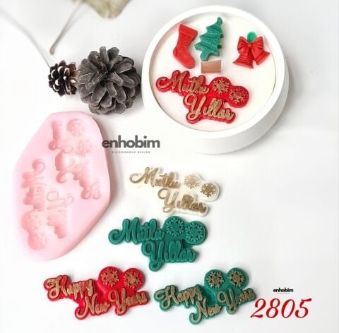 Mutlu Yıllar 2li Etiket  Silikon Kalıp