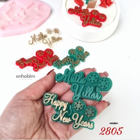 Mutlu Yıllar 2li Etiket  Silikon Kalıp