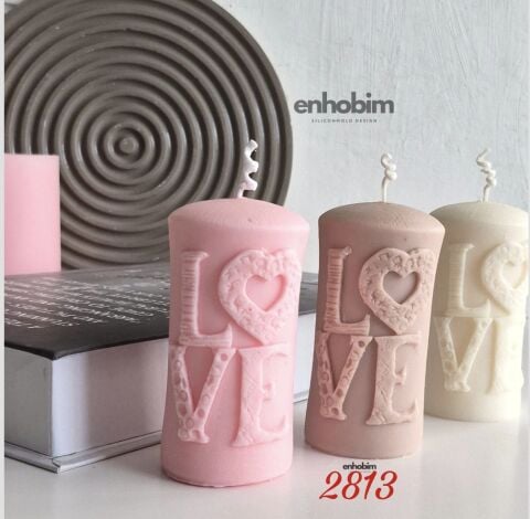 Love Yazı Detaylı Silindir Mum Silikon Kalıp