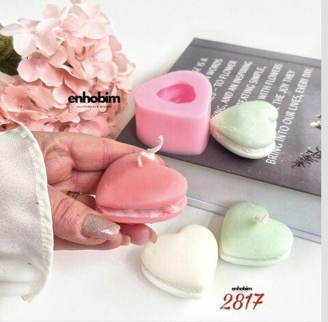 Büyük Boy Tekli Kalp Makaron Mum silikon Kalıp