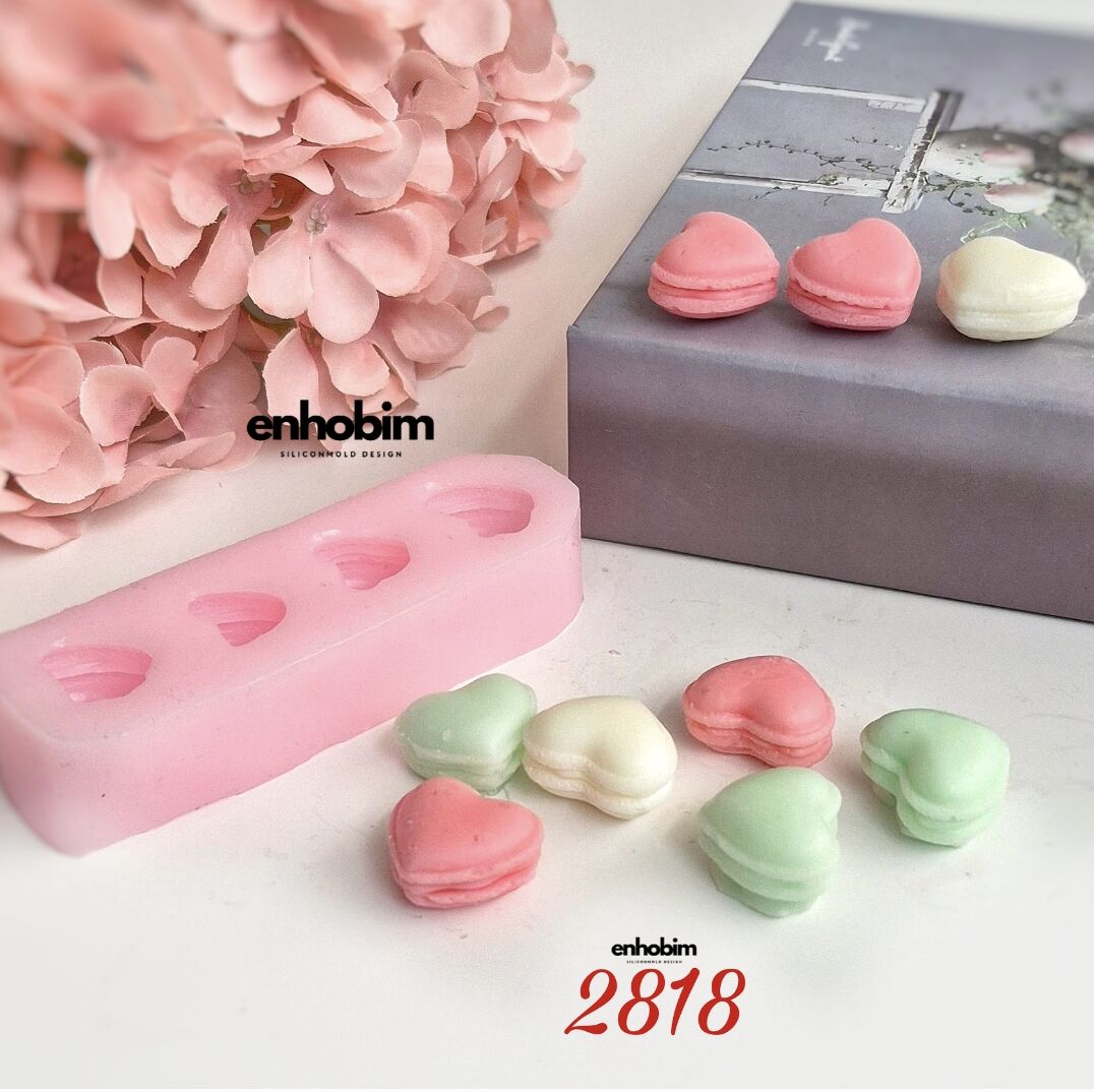 Mini Kalp Makron 4lü Set Silikon Kalıp