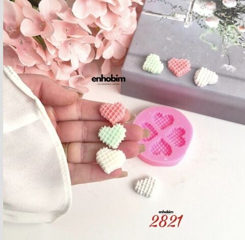 Mini kalp gofret 4lü set mum Silikon kalıp