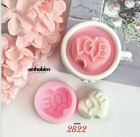 Kalp Love yazılı ısırık mum silikon Kalıp