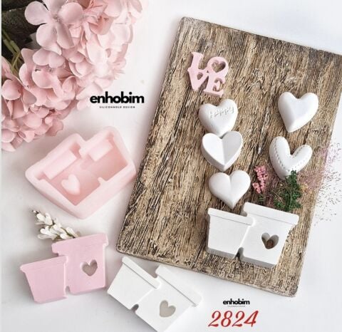 2li Mini Pano Saksı Kalp Detaylı silikon kalıp