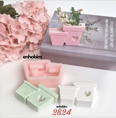 2li Mini Pano Saksı Kalp Detaylı silikon kalıp