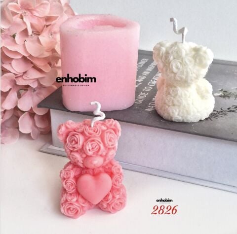 Kalpli Güllü Ayıcık Mum Silikon Kalıp