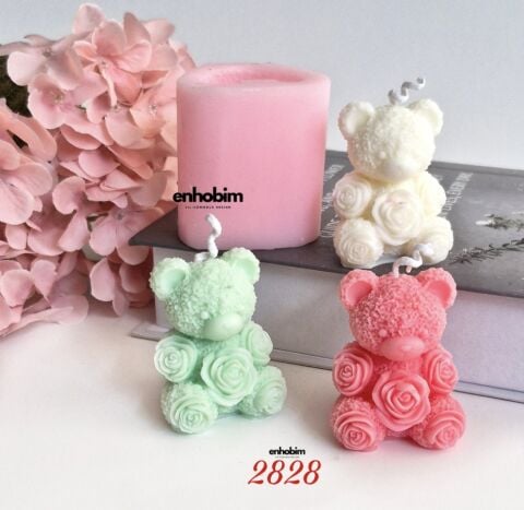 Kucağı Güllü Ayıcık Mum Silikon Kalıp