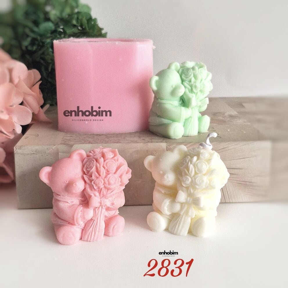 Çiçek Buketi Ayıcık Mum Silikon kalıp
