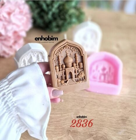 Ramazan Temalı Dikdörtgen Form Mescit Desenli Mum Silikon kalıp