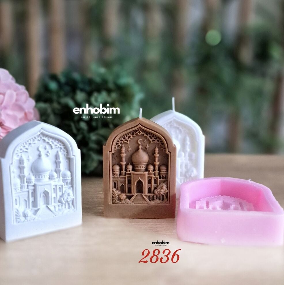 Ramazan Temalı Dikdörtgen Form Mescit Desenli Mum Silikon kalıp
