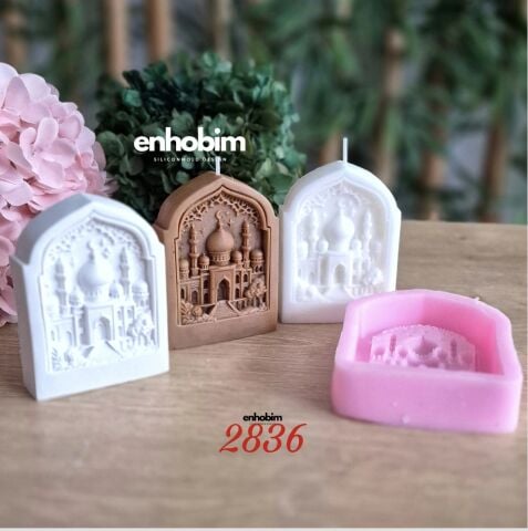 Ramazan Temalı Dikdörtgen Form Mescit Desenli Mum Silikon kalıp