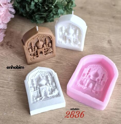 Ramazan Temalı Dikdörtgen Form Mescit Desenli Mum Silikon kalıp