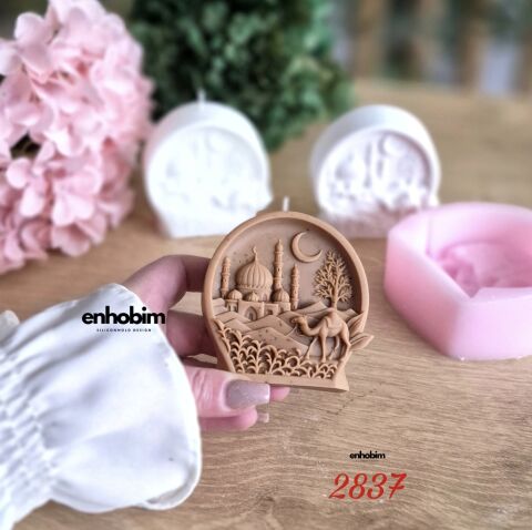 Ramazan Temalı  yuvarlak Form Sahra mescit ve hilal desenli Mum silikon kalıp