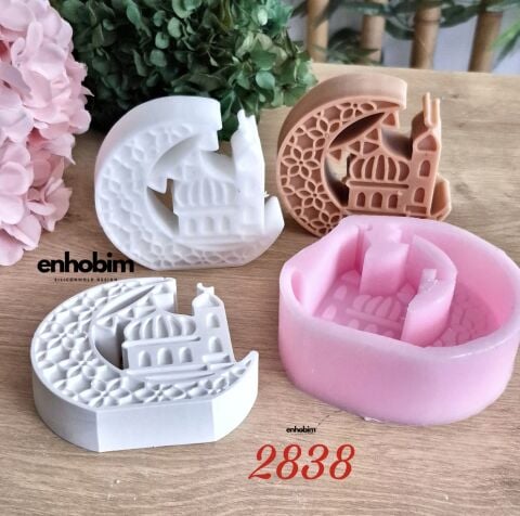 Ramazan Temalı Hilal Form Mescit Etnik Desenli Mum