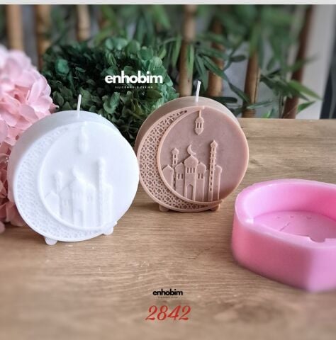 Ramazan Temalı Yuvarlak Form kubbesi  Hilal Desenli mescit Mum Silikon Kalıp