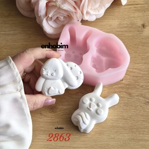 Tavşan 2li Uzun Kulak Ve Oturan Silikon Kalıp