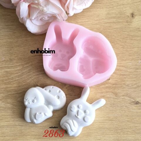 Tavşan 2li Uzun Kulak Ve Oturan Silikon Kalıp