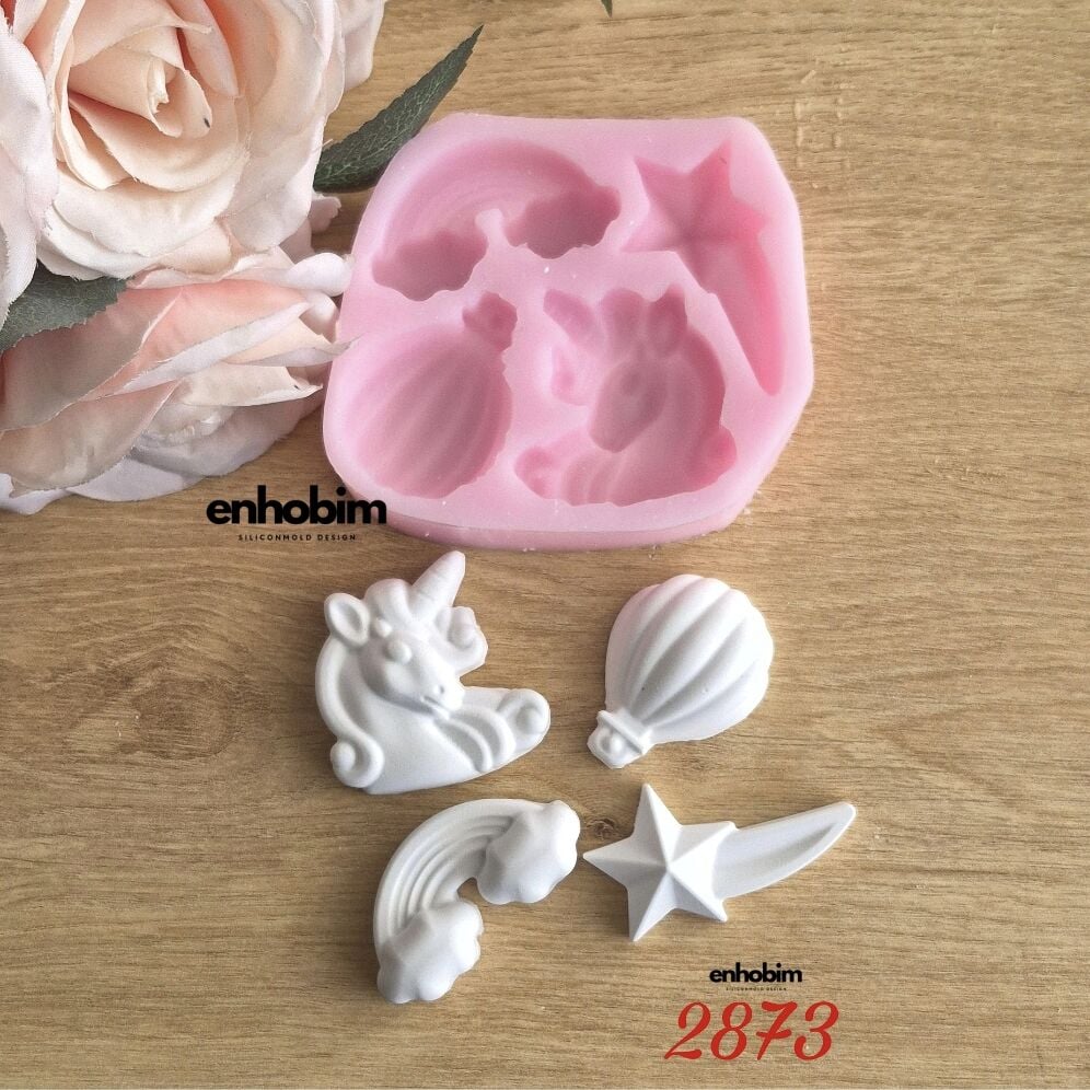 Unicorn Gökkuşağı Yıldız balon Set Silikon Kalıp
