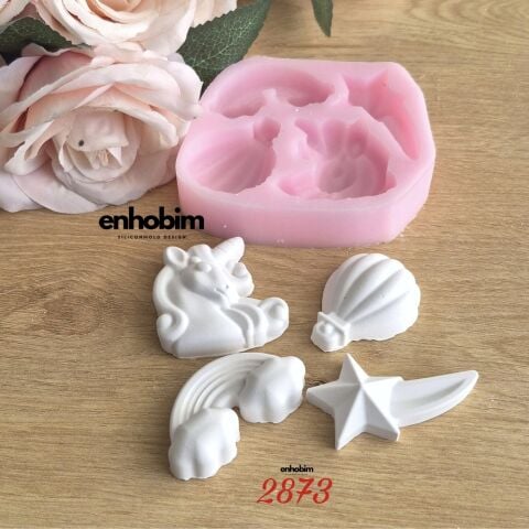 Unicorn Gökkuşağı Yıldız balon Set Silikon Kalıp