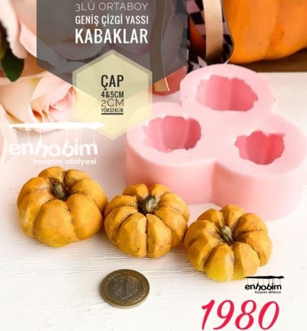 Kabaklar 3lü orta boy geniş çizgili silikon kalıp