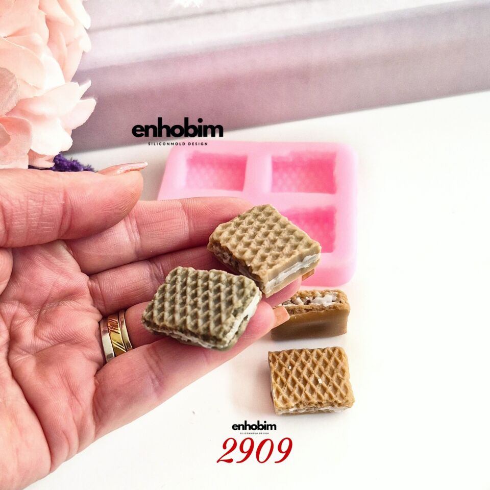 Gofret kare ince yarım form 4lü set silikon kalıp