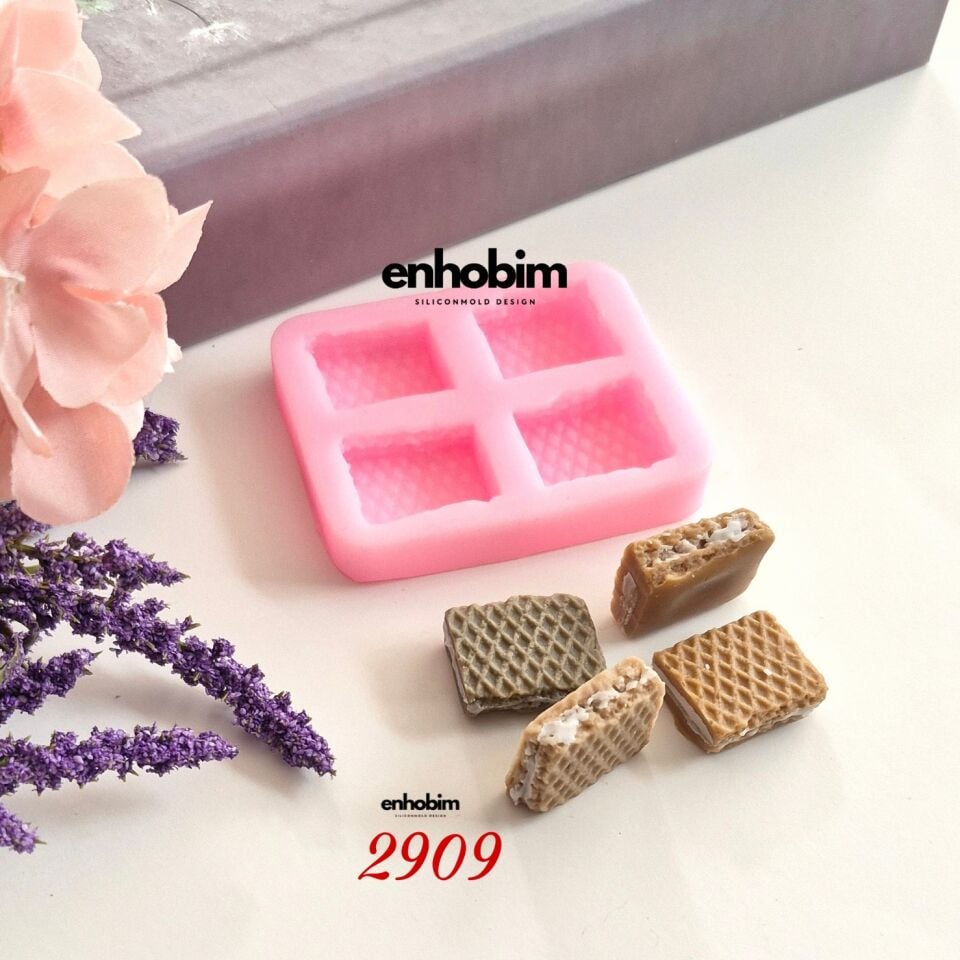 Gofret kare ince yarım form 4lü set silikon kalıp
