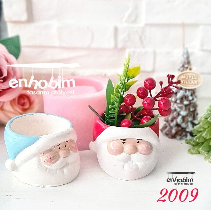 Saksı Noel Baba silikon kalıp