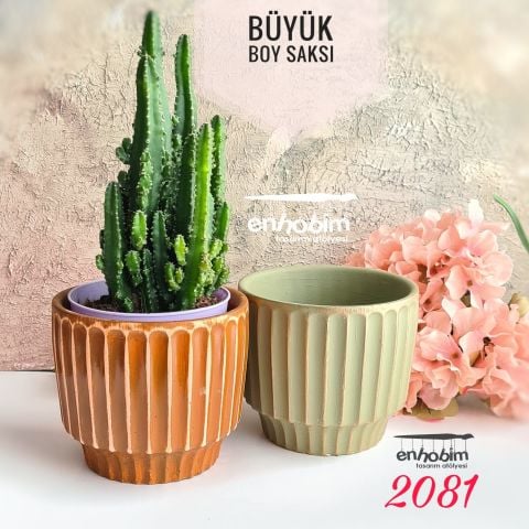 Büyük Boy Çizgili Saksı Silikon Kalıp
