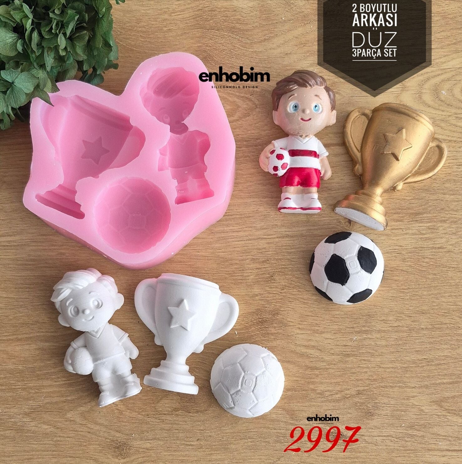 Futbolcu Çocuk& Kupa & Top 3lü Set Silikon Kalıp
