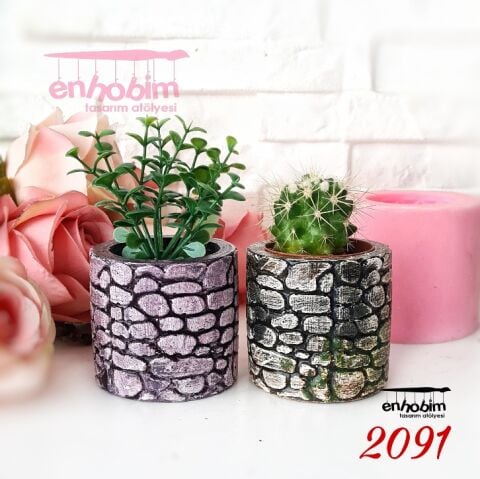 Taş Desen Yuvarlak saksı silikon kalıp