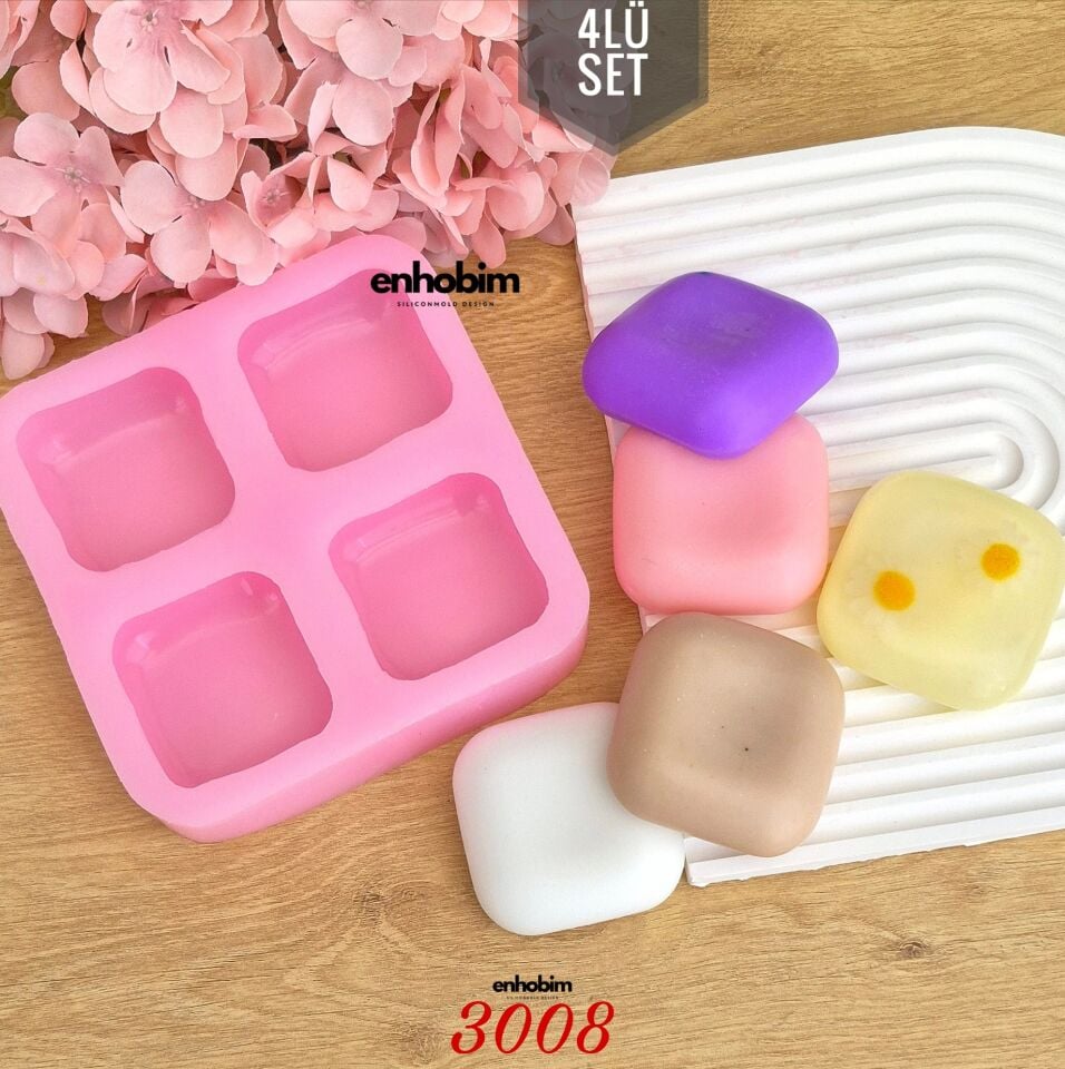 4lü Set  Oval Kare Sabun Silikon Kalıp
