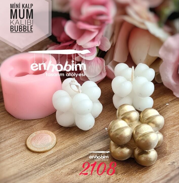 Mini kalp bubble mum silikonkalıp