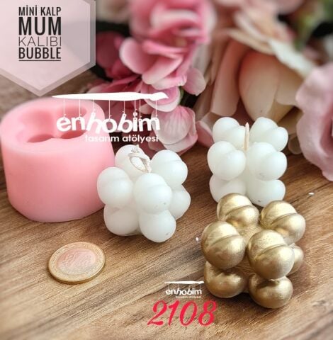 Mini kalp bubble mum silikonkalıp
