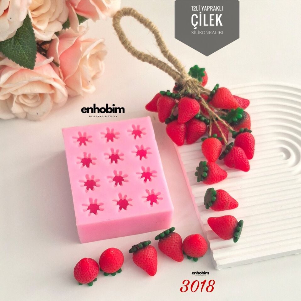Yaprak Detay 12li Çilek Sabun ve Mum silikon Kalıp