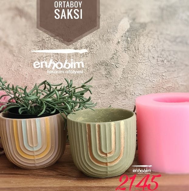 Çizgili form orta boy saksı silikon kalıp