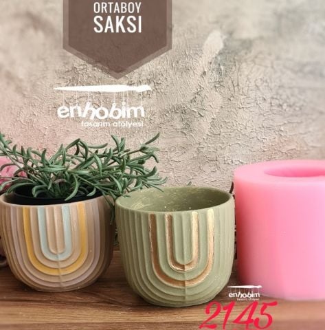 Çizgili form orta boy saksı silikon kalıp
