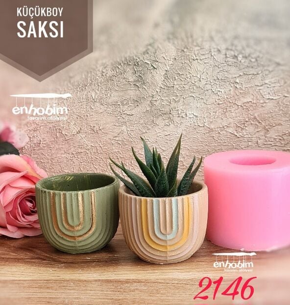 Çizgili form küçük boy  saksı silikon kalıp